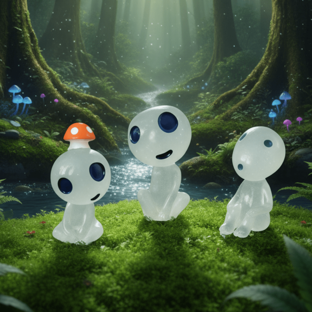 Mini figure Kodama fluorescenti spiriti della foresta stile Ghibli per terrari e piante - Kyodai Store