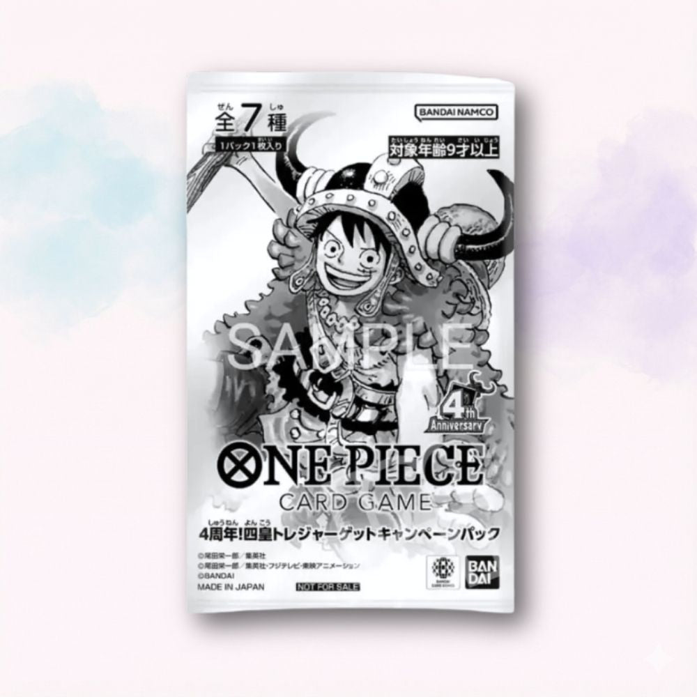 One Piece Card Game 4th Anniversary Four Emperors Treasure Campaign Pack giapponese sigillato con 1 carta promo casuale originale Bandai - Kyodai Store