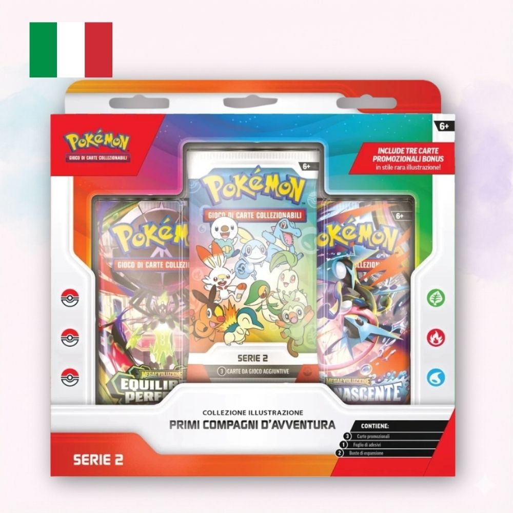 Pokémon TCG Collezione Illustrazione Primi Compagni d’Avventura Serie 2 italiano con 3 carte promo 2 buste e adesivi - Kyodai Store